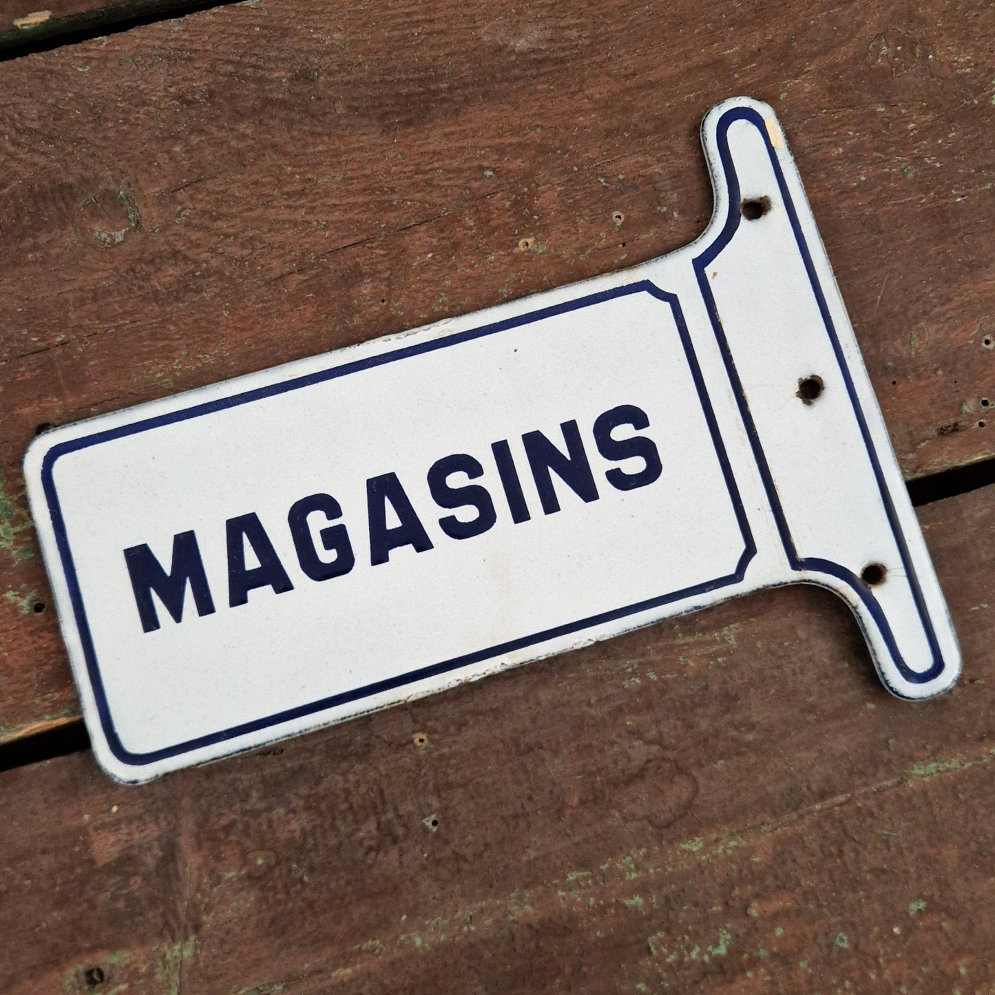Plaque émaillée double face « MAGASINS »