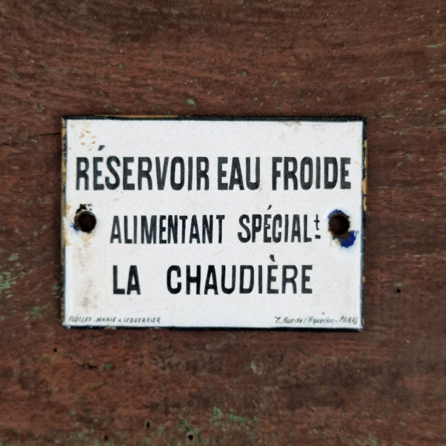 Plaque émaillée « Réservoir eau froide »