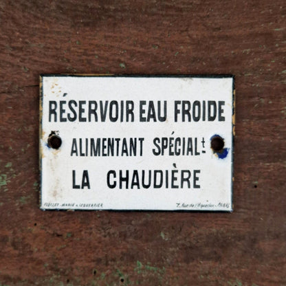 Plaque émaillée « Réservoir eau froide »