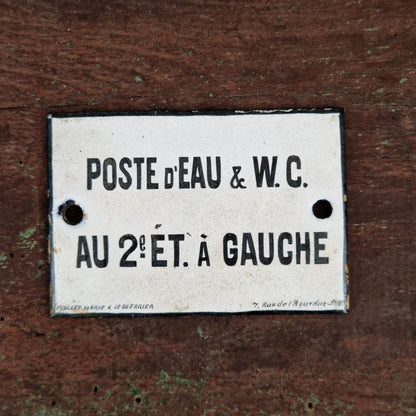 Plaque émaillée « Poste d'eau & W.C » - Paris
