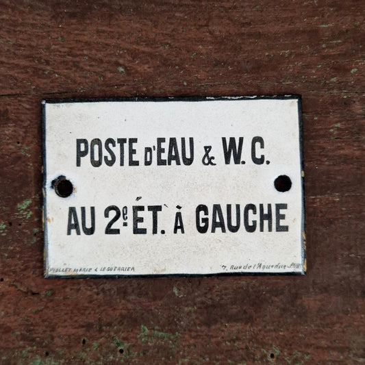 Enamelled plate "Water Post & Toilets" - Paris
