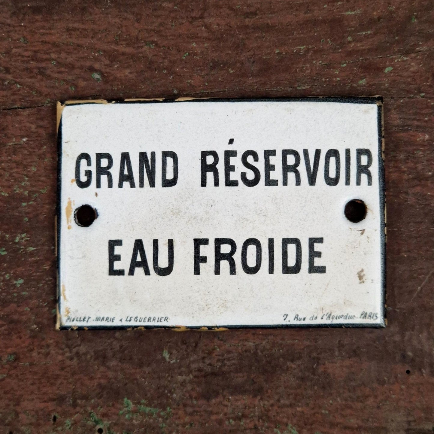 Plaque émaillée « Grand réservoir - Eau froide »