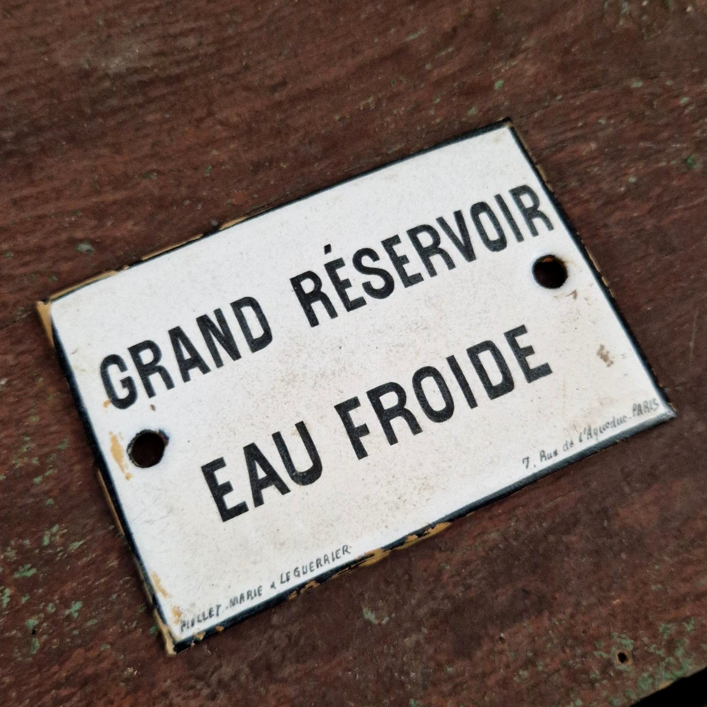 Plaque émaillée « Grand réservoir - Eau froide »