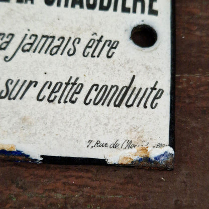 Plaque émaillée « N°1 - Alimentation de la chaudière... »