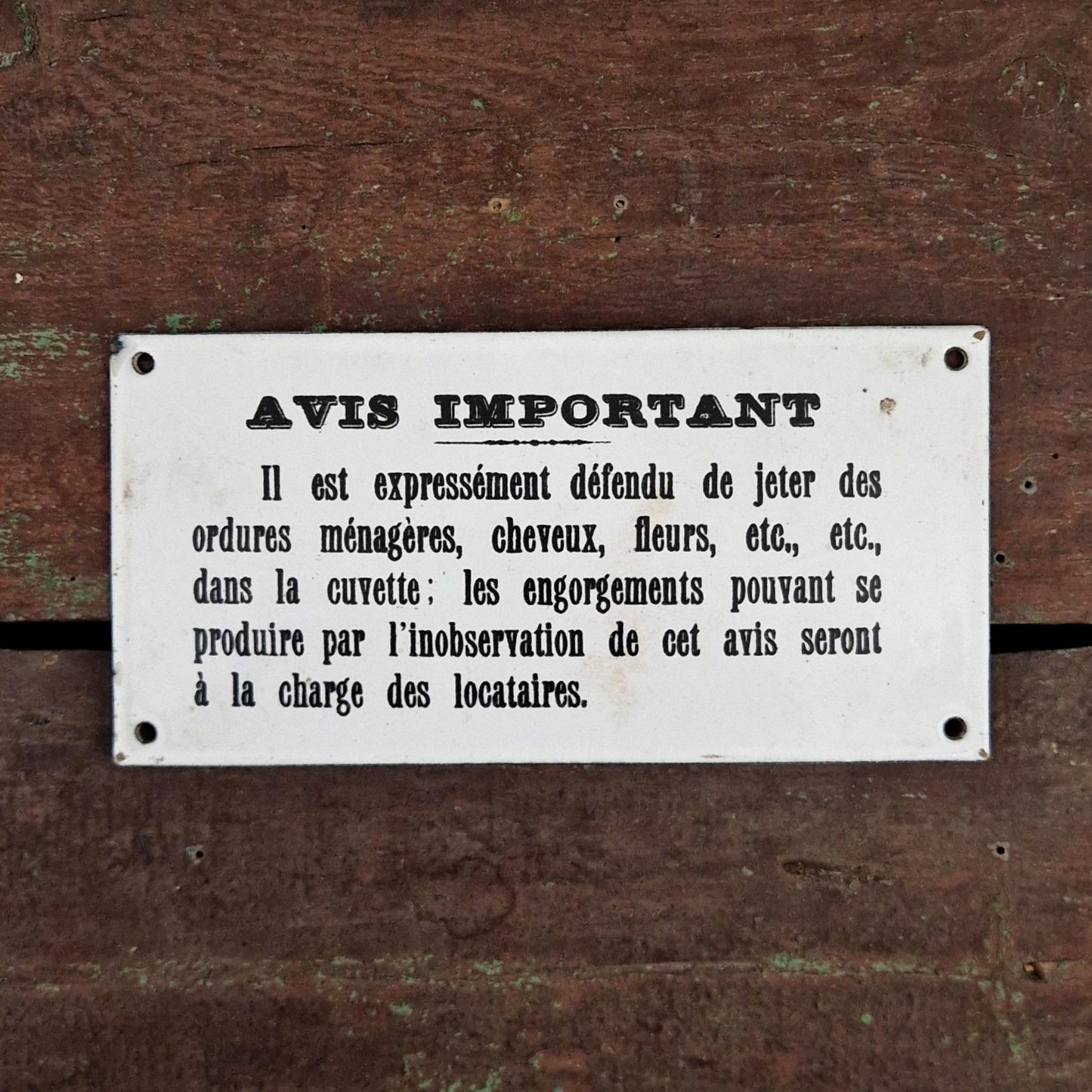 Ancienne plaque émaillée « AVIS IMPORTANT »