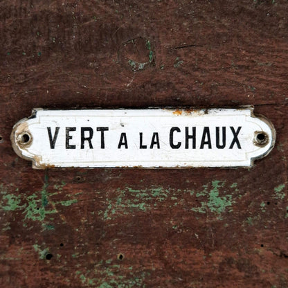 Plaque émaillée ancienne « Vert à la Chaux » - France, vers 1900