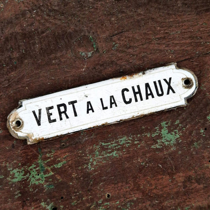 Plaque émaillée ancienne « Vert à la Chaux » - France, vers 1900