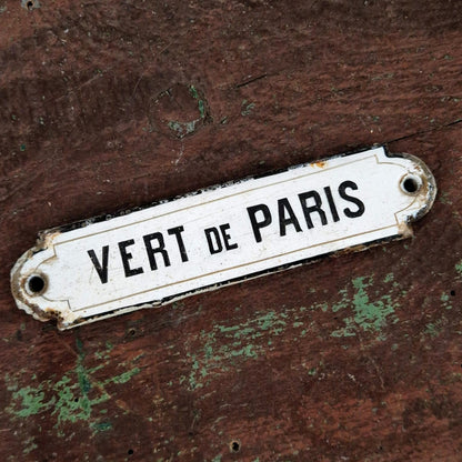 Ancienne plaque émaillée « Vert de Paris » - France, vers 1900