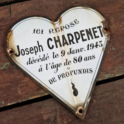Plaque tombale émaillée en forme de cœur - env. 21cm