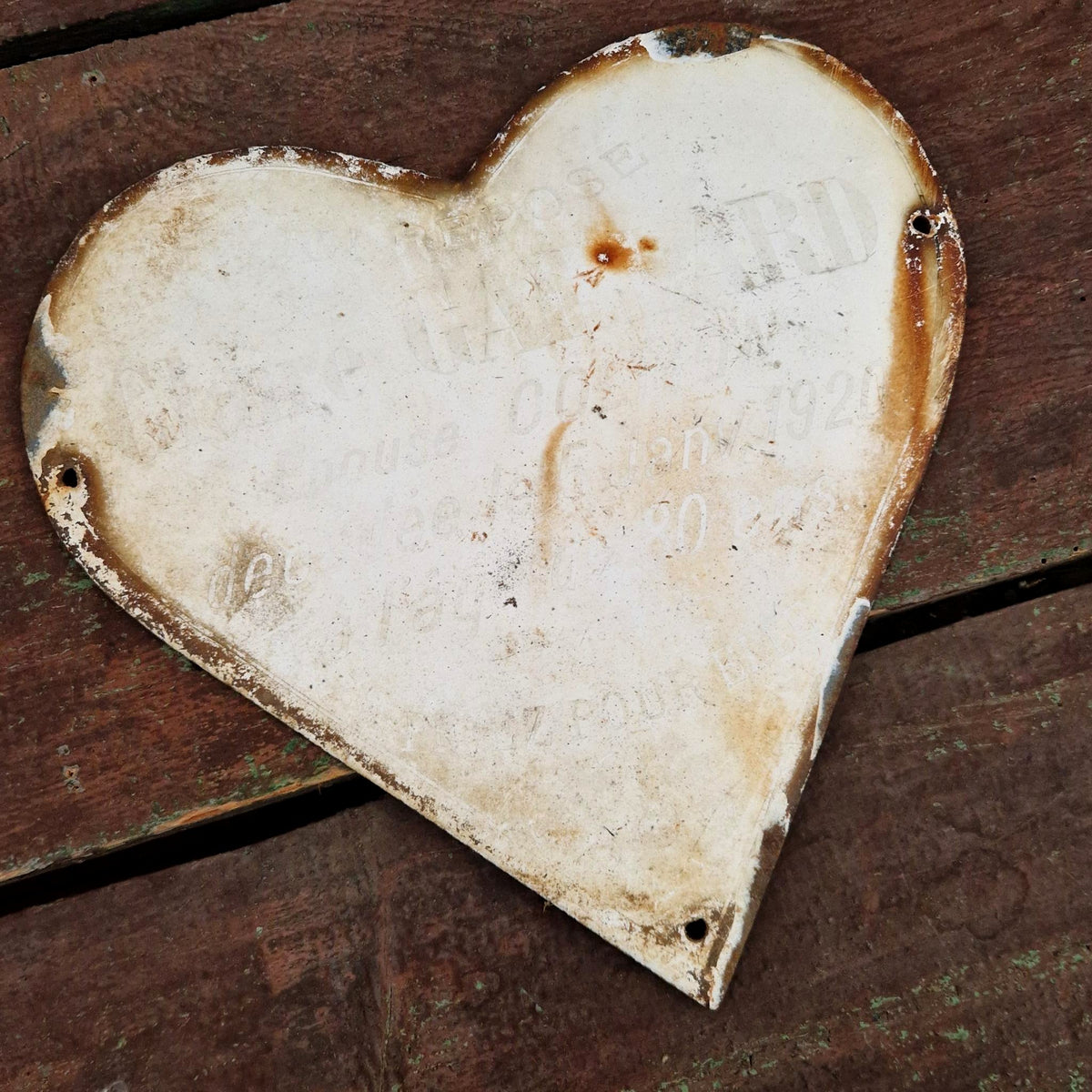 Coeur funéraire émaillée ancien - env 22,5cm