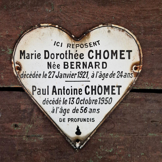 Double heart-shaped enameled funeral plaque - approx. 22cm