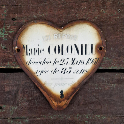 Ancien cœur funéraire en métal émaillé - env. 15cm