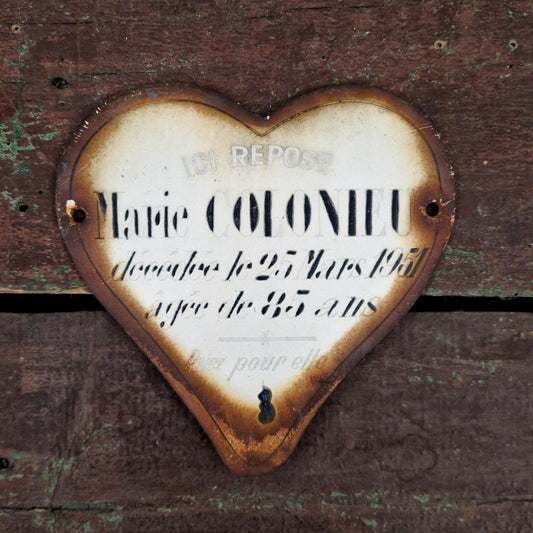 Ancien cœur funéraire en métal émaillé - env. 15cm