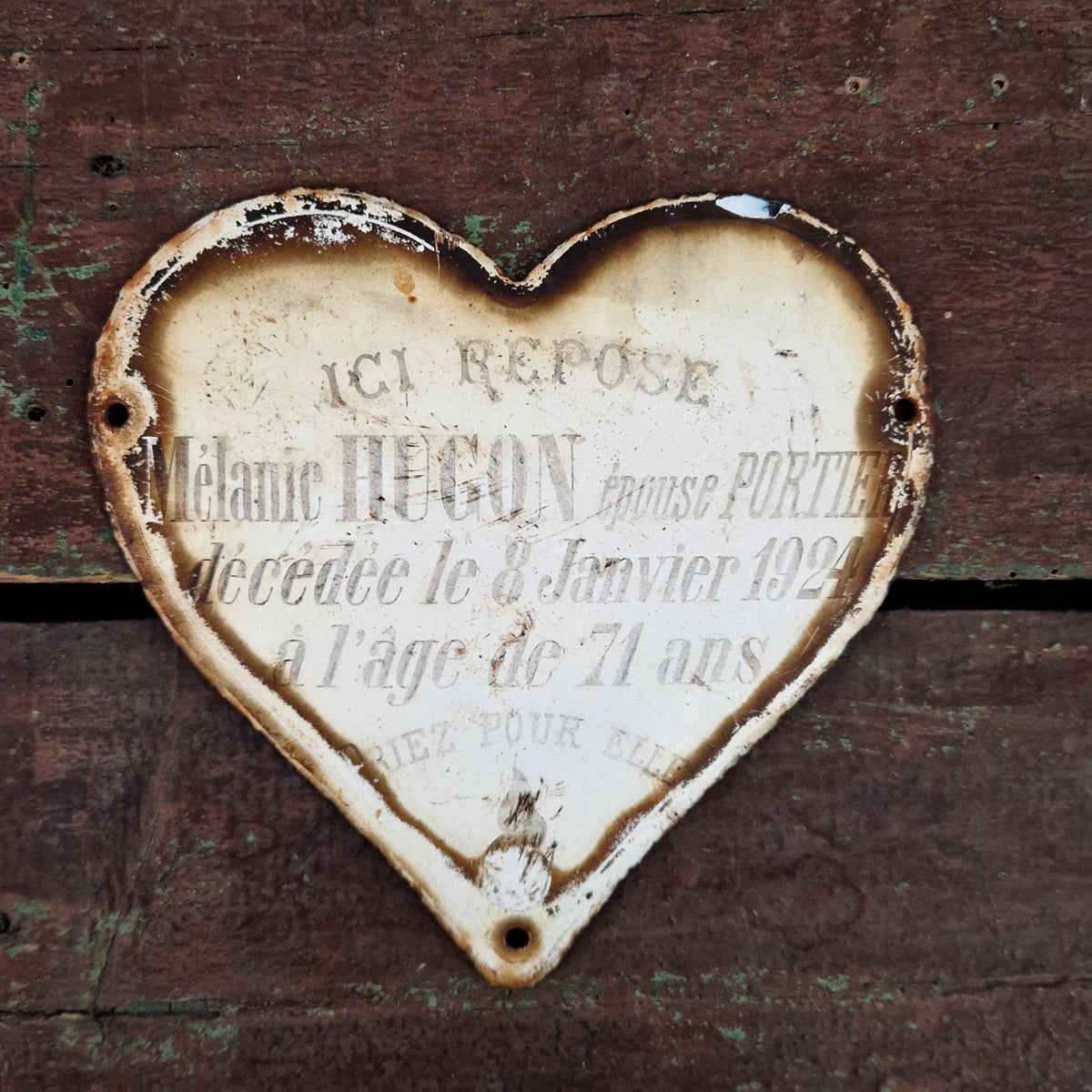 Ancien cœur funéraire en tôle émaillée - env. 16cm