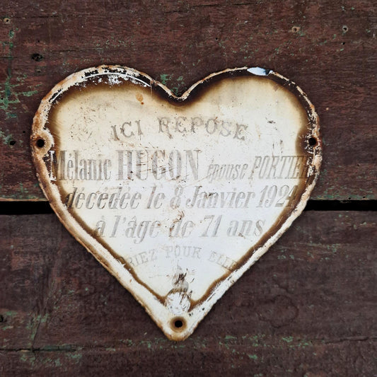 Ancien cœur funéraire en tôle émaillée - env. 16cm