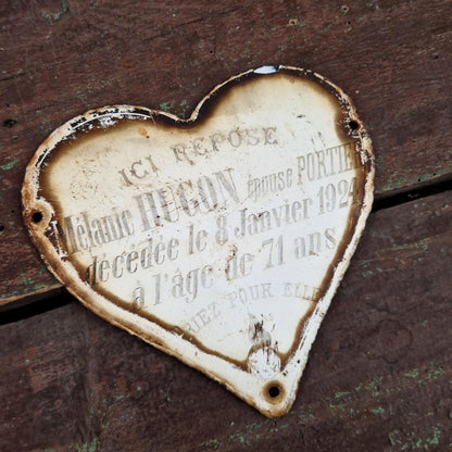 Ancien cœur funéraire en tôle émaillée - env. 16cm