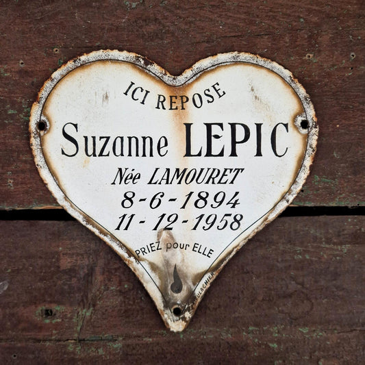 Old enamelled sheet metal funerary heart - approx. 18cm