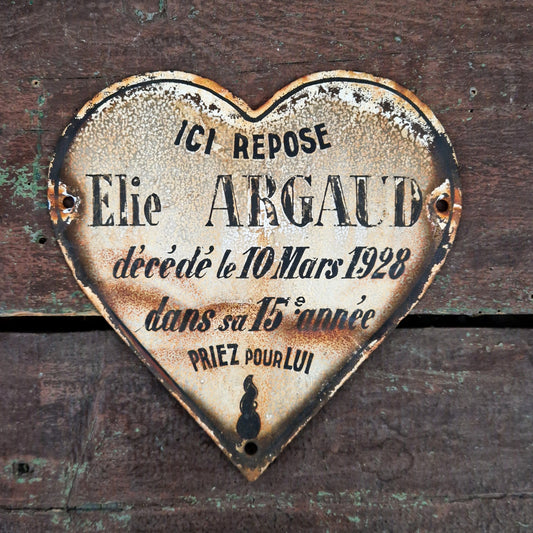 Old heart-shaped enamel sign - approx. 18cm