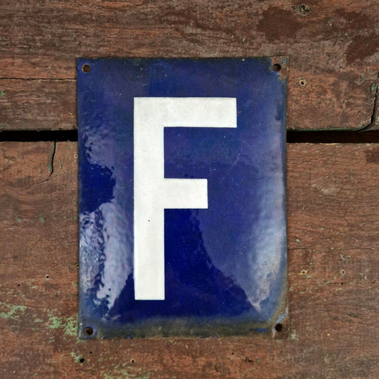Old blue enamel sign "F"