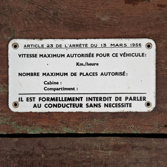 Plaque émaillée « Interdit de parler au conducteur » - 1956