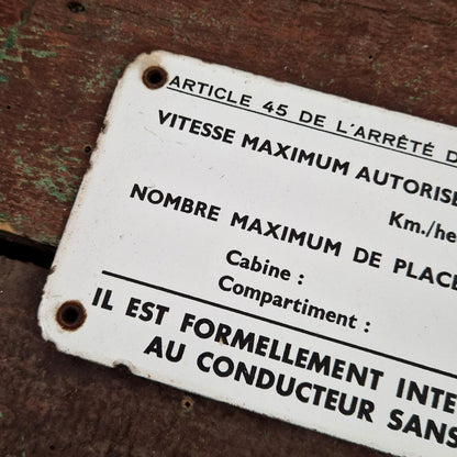 Plaque émaillée « Interdit de parler au conducteur » - 1954