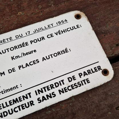 Plaque émaillée « Interdit de parler au conducteur » - 1954