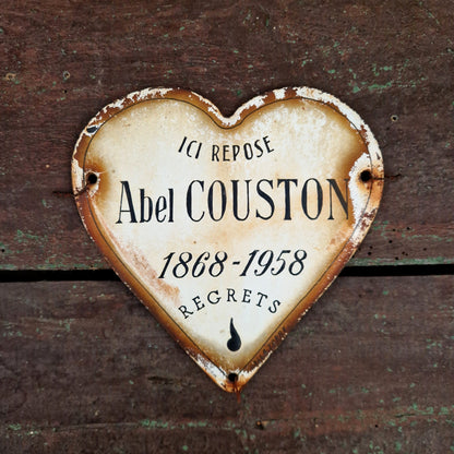 Ancien cœur funéraire en tôle émaillée - env. 15cm