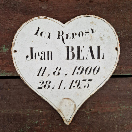 Enameled metal funerary heart - approx 25.5cm