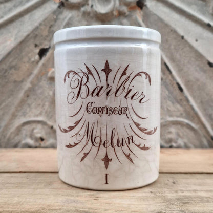 Rare "Barber" advertising pot in Melun - Brown calligraphy