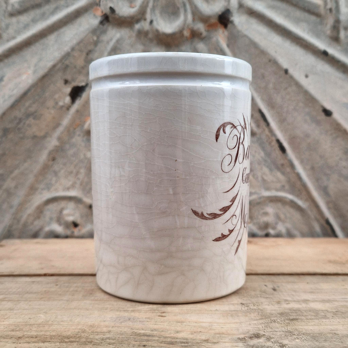 Rare "Barber" advertising pot in Melun - Brown calligraphy