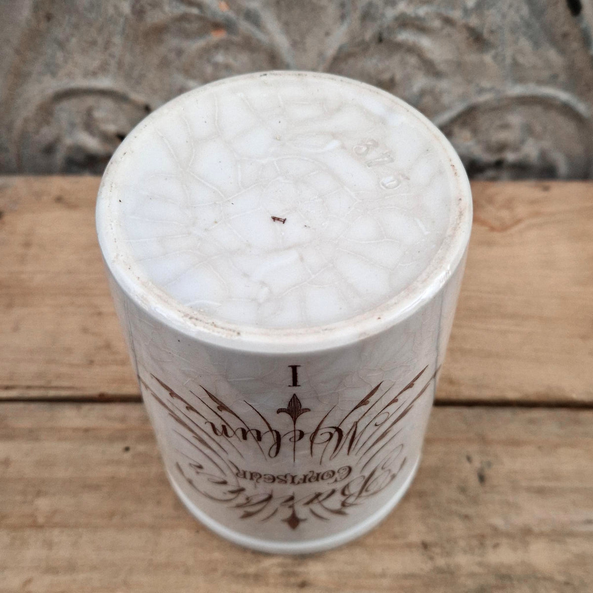 Rare "Barber" advertising pot in Melun - Brown calligraphy