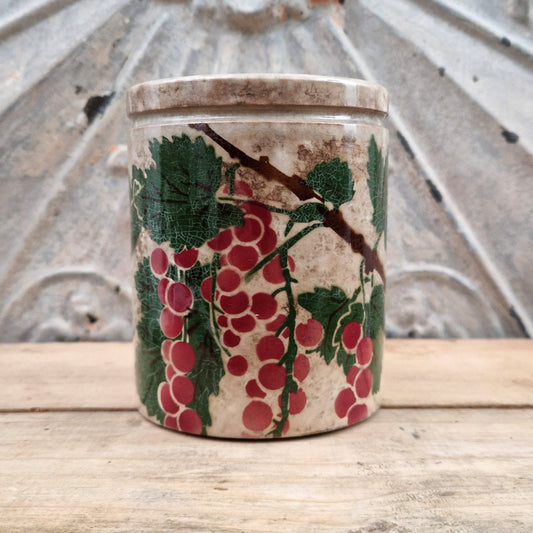Old jam pot with gooseberry decoration