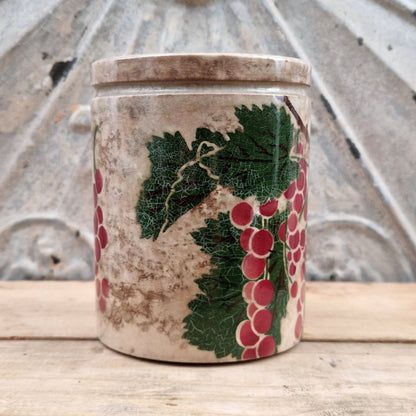 Old jam pot with gooseberry decoration
