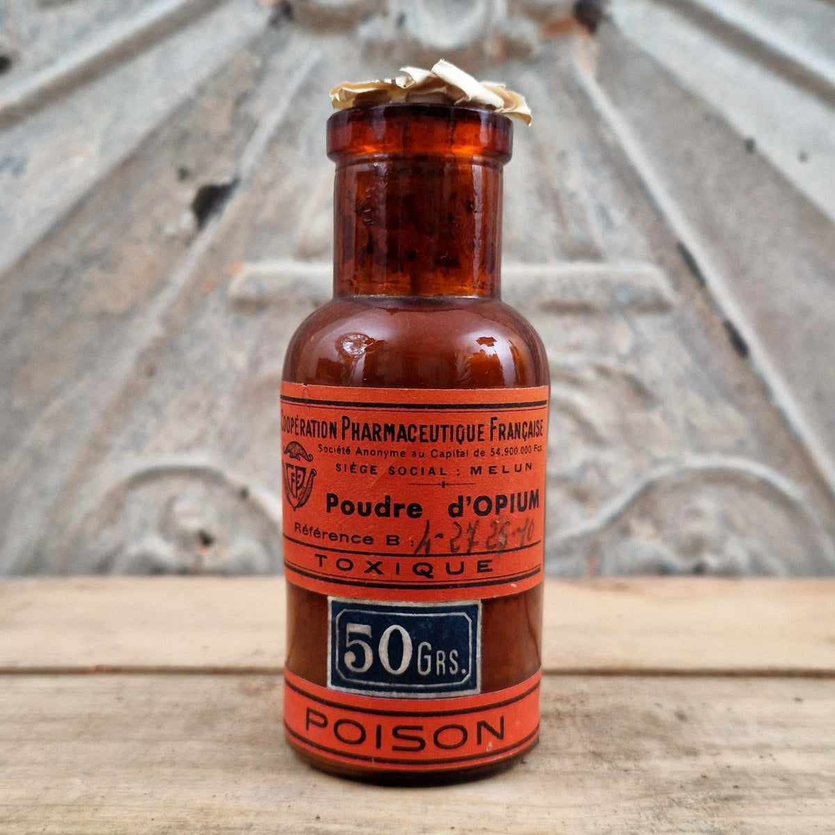 Ancien flacon de pharmacie « Poudre d’Opium - Poison »
