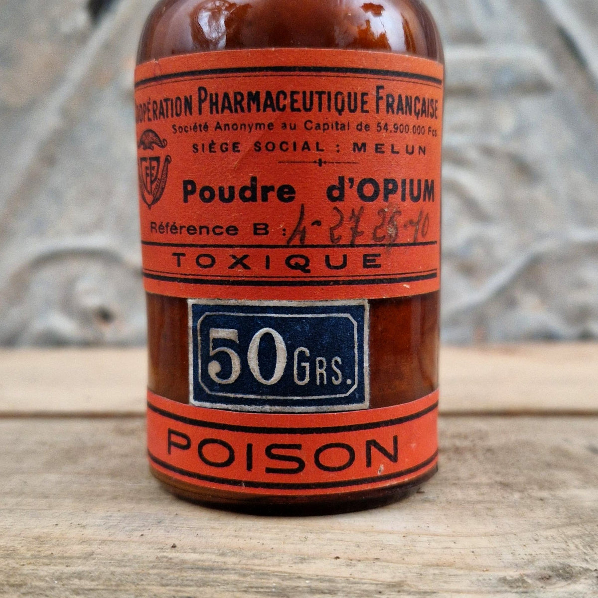 Ancien flacon de pharmacie « Poudre d’Opium - Poison »