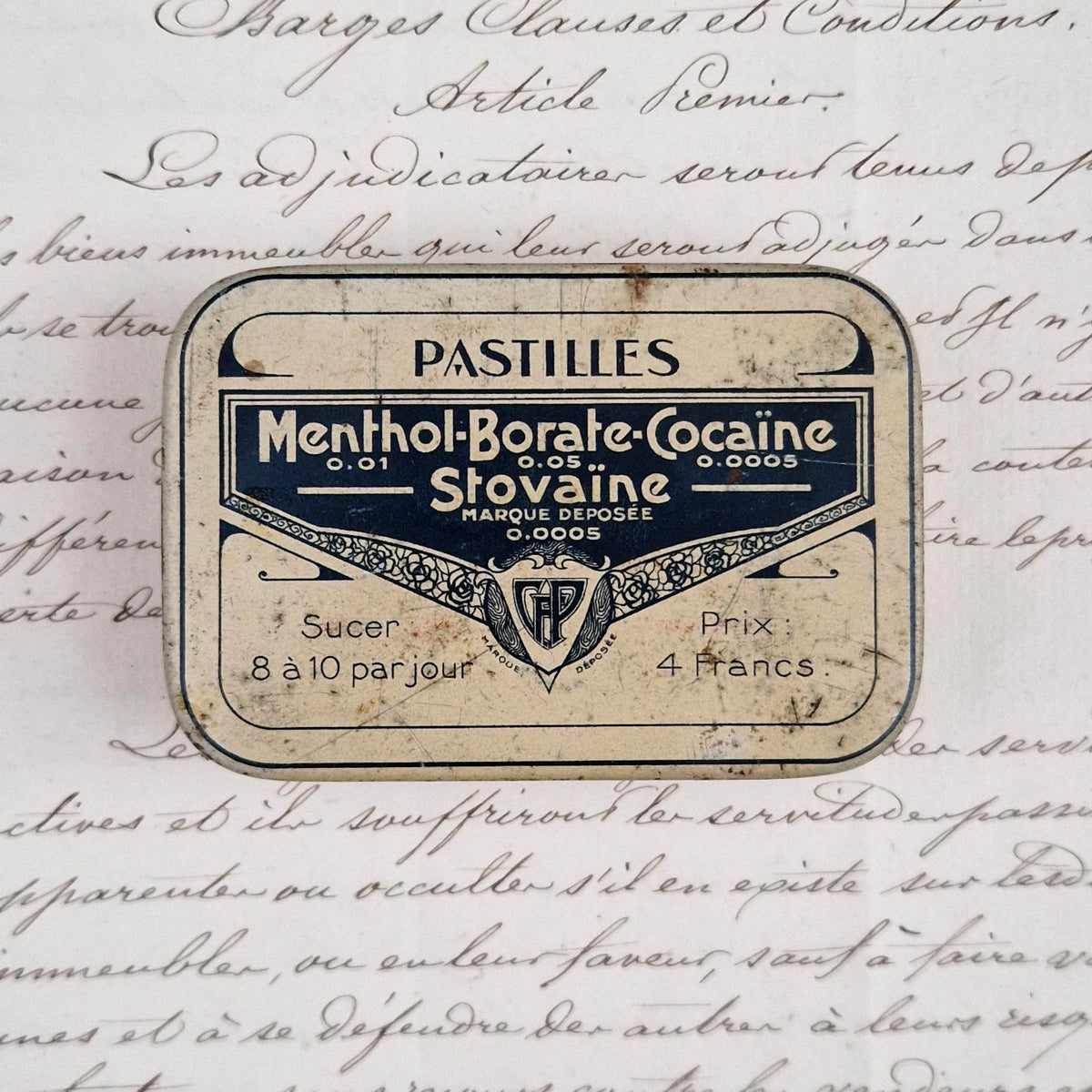 Ancienne boîte « Pastilles Menthol-Borate-Cocaïne »