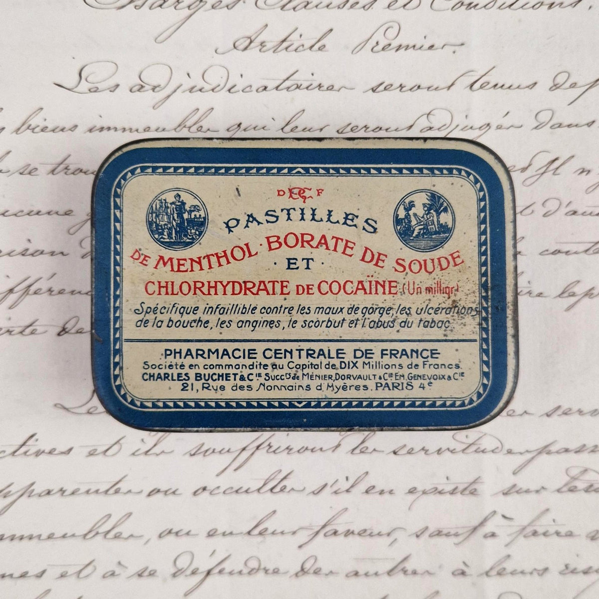 Boîte de pharmacie « Pastilles au chlorhydrate de cocaïne »