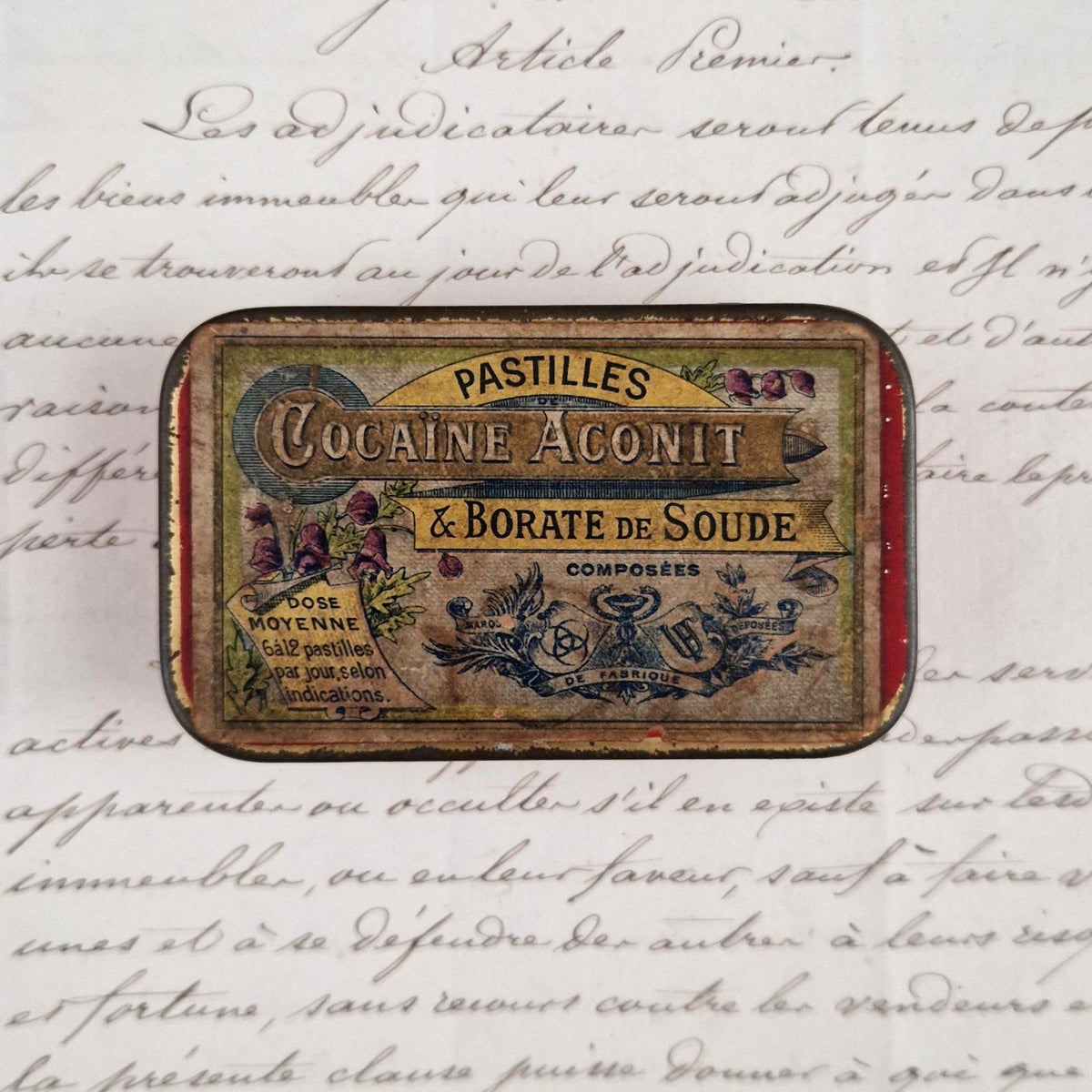 Pretty antique "Cocaine Aconite Lozenges" box