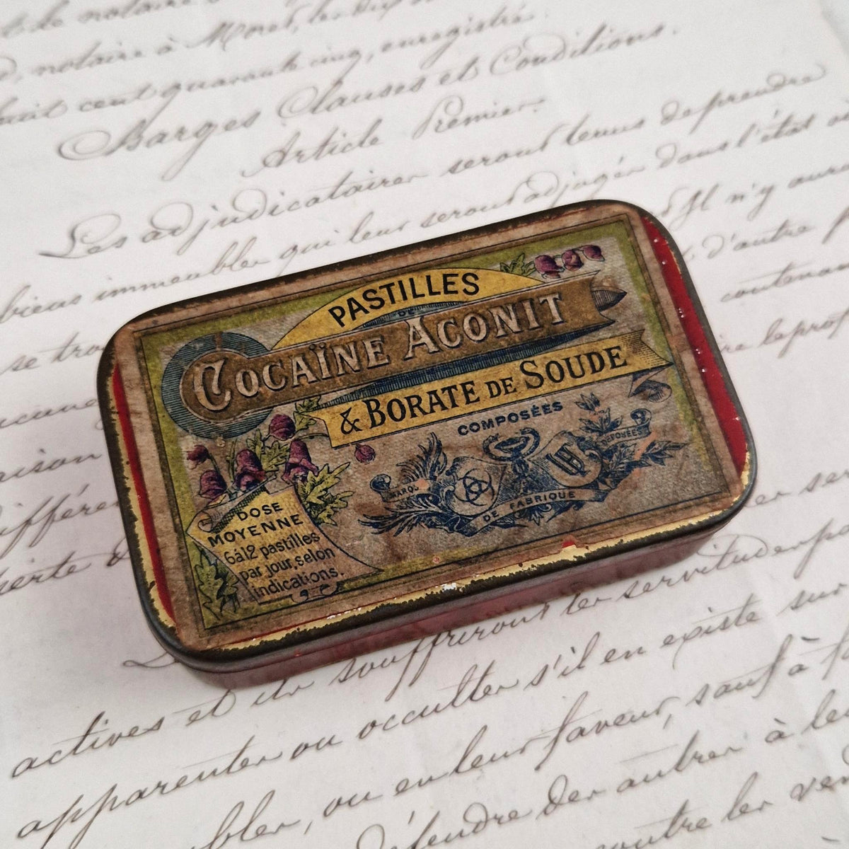 Pretty antique "Cocaine Aconite Lozenges" box