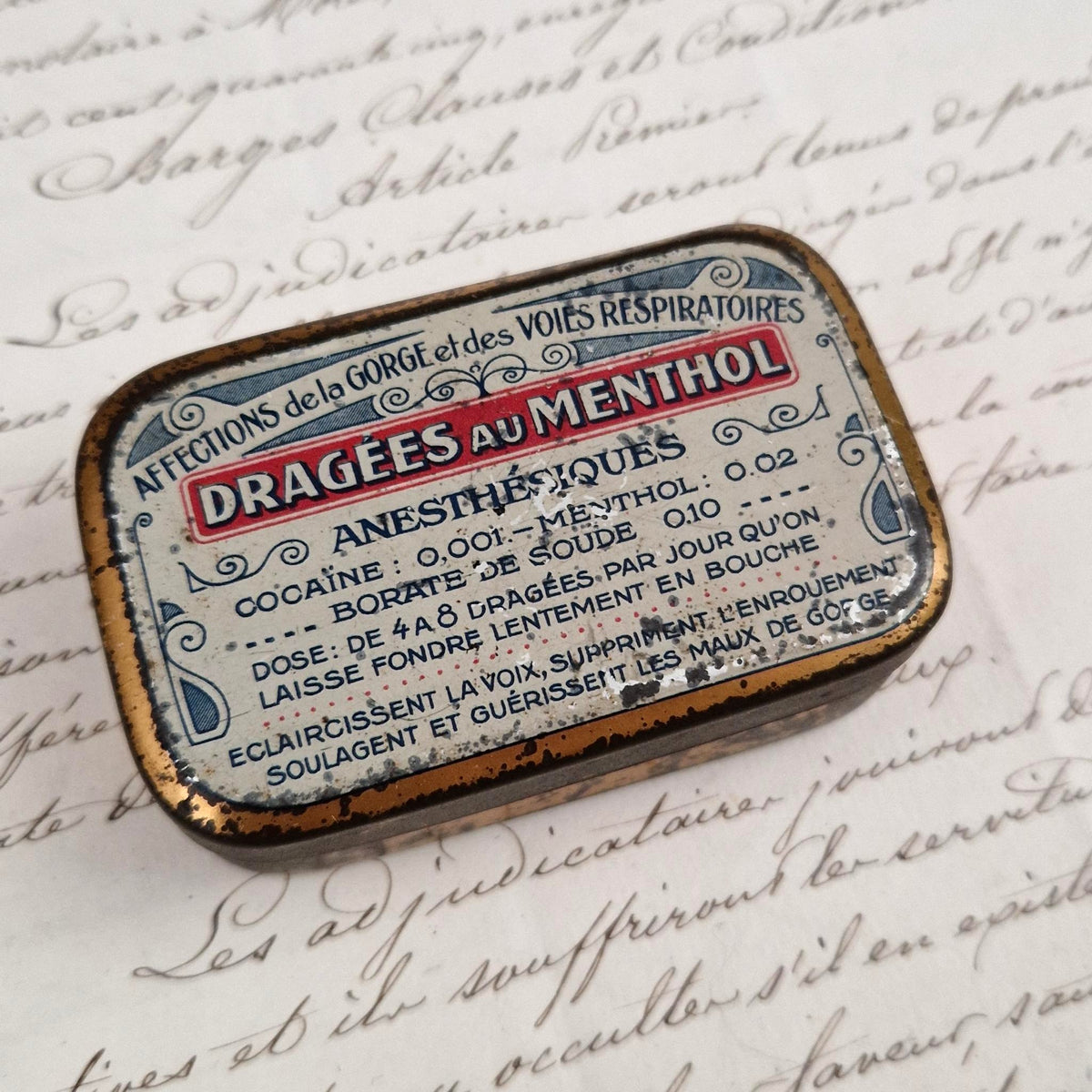 Remède à la cocaïne « Dragées anesthésiques au Menthol »