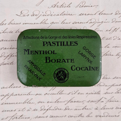 Old tin "Cocaine Lozenges - Menthol Borate"