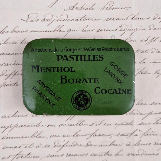 Old tin "Cocaine Lozenges - Menthol Borate"