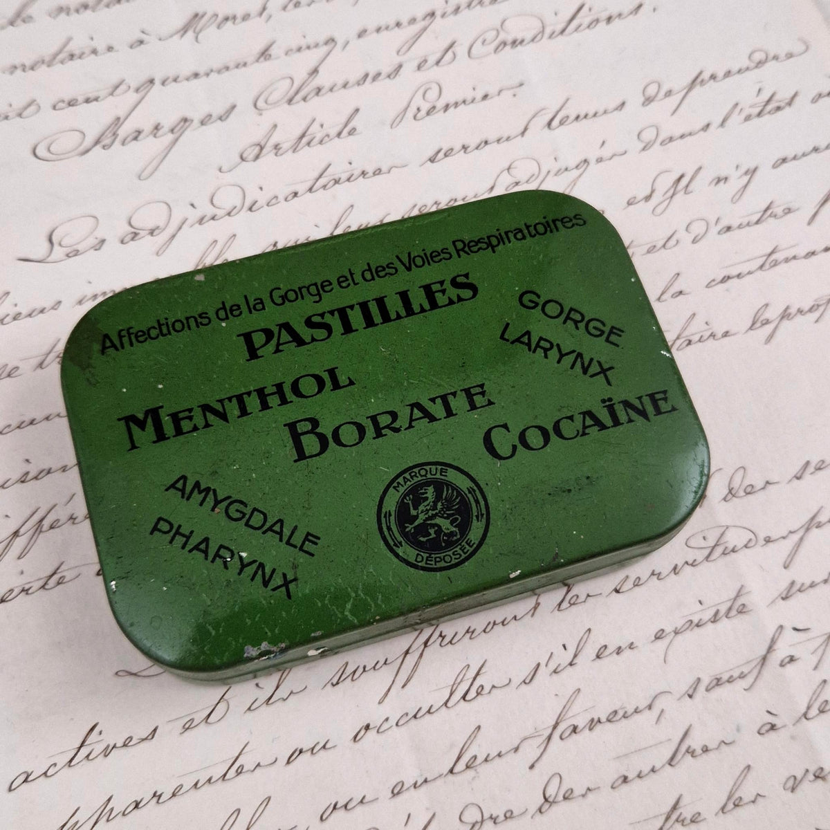 Old tin "Cocaine Lozenges - Menthol Borate"