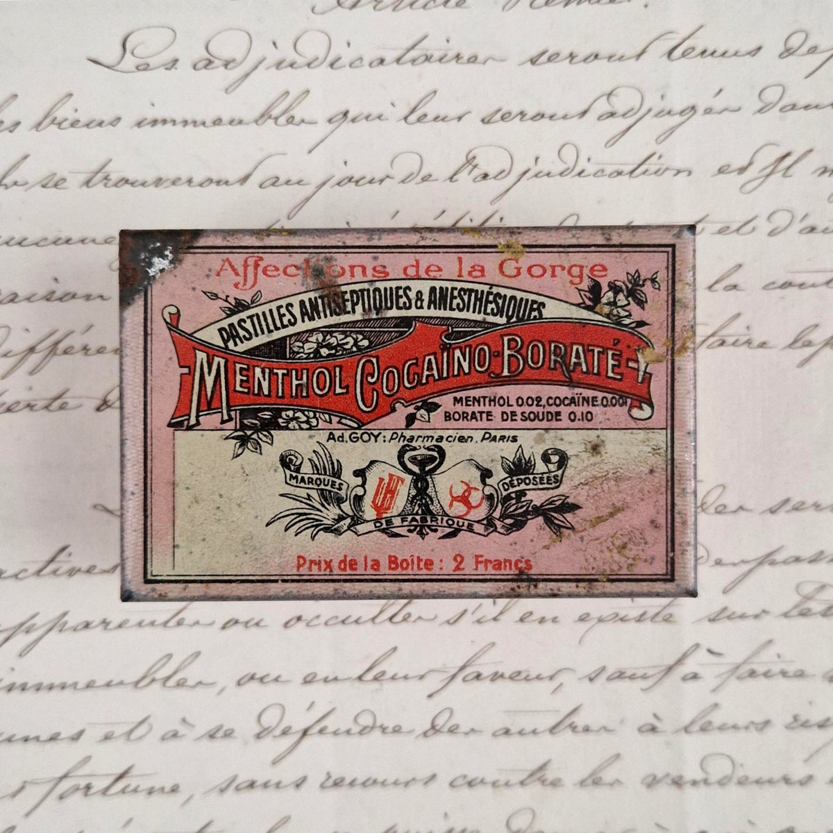 Cocaine lozenge pharmaceutical box