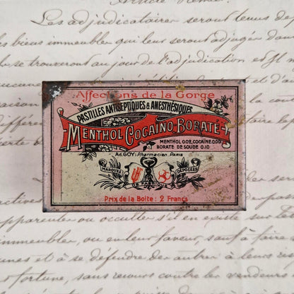 Cocaine lozenge pharmaceutical box