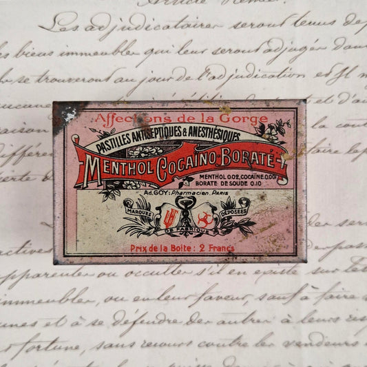 Cocaine lozenge pharmaceutical box