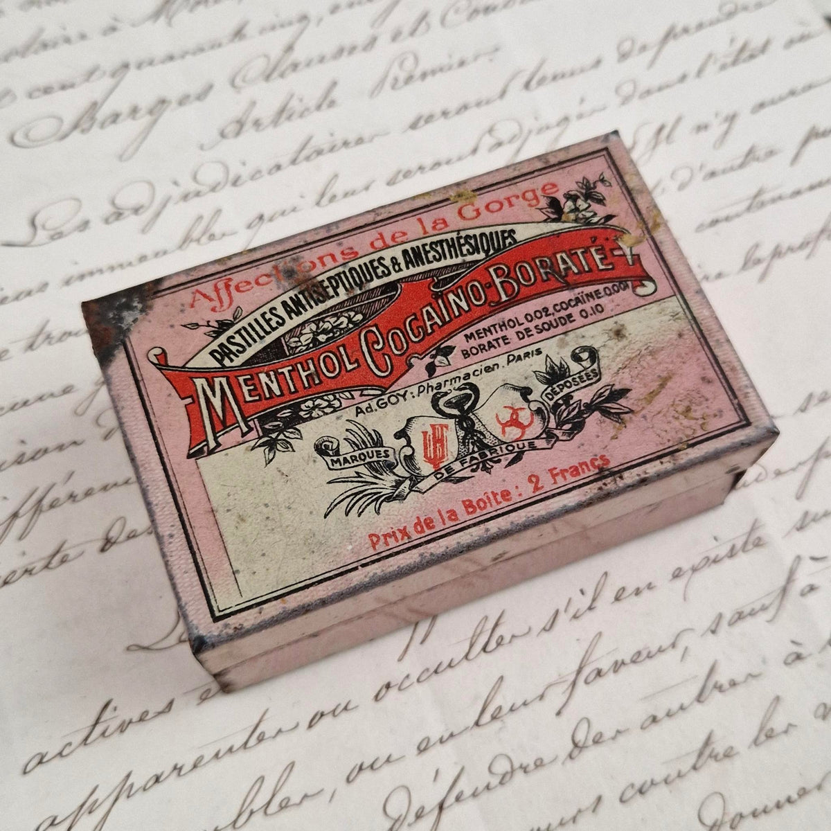 Cocaine lozenge pharmaceutical box