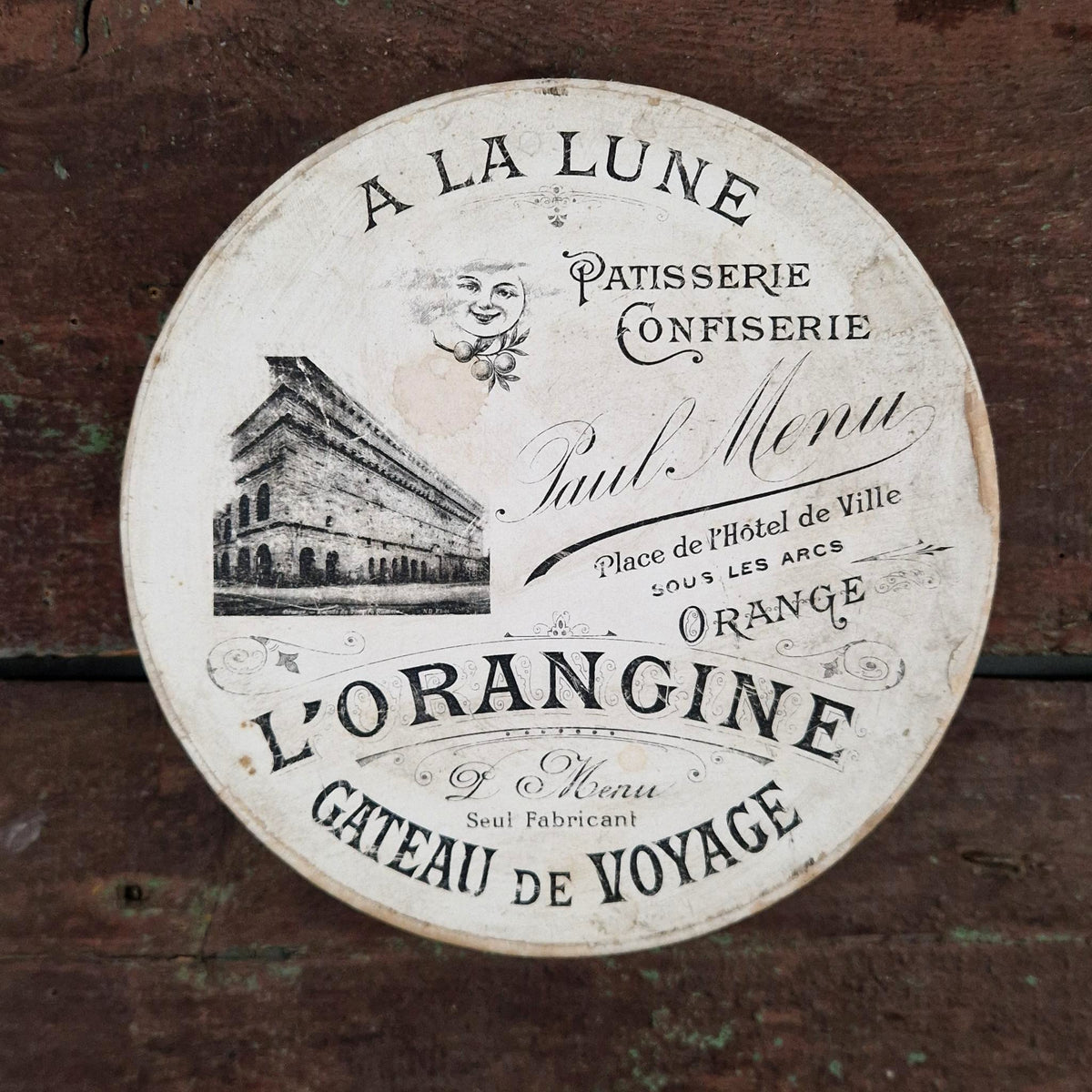 Rare boîte à gâteau « L’Orangine » - Pâtisserie À la Lune, XIXe
