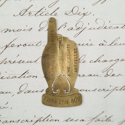 Ancien Marque-Page / Pince à Papiers Publicitaire en Laiton