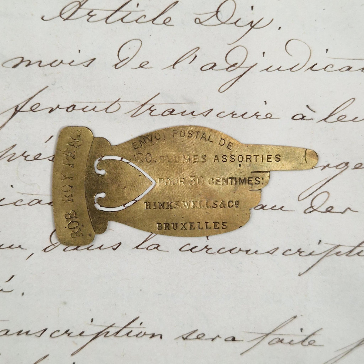 Ancien Marque-Page / Pince à Papiers Publicitaire en Laiton